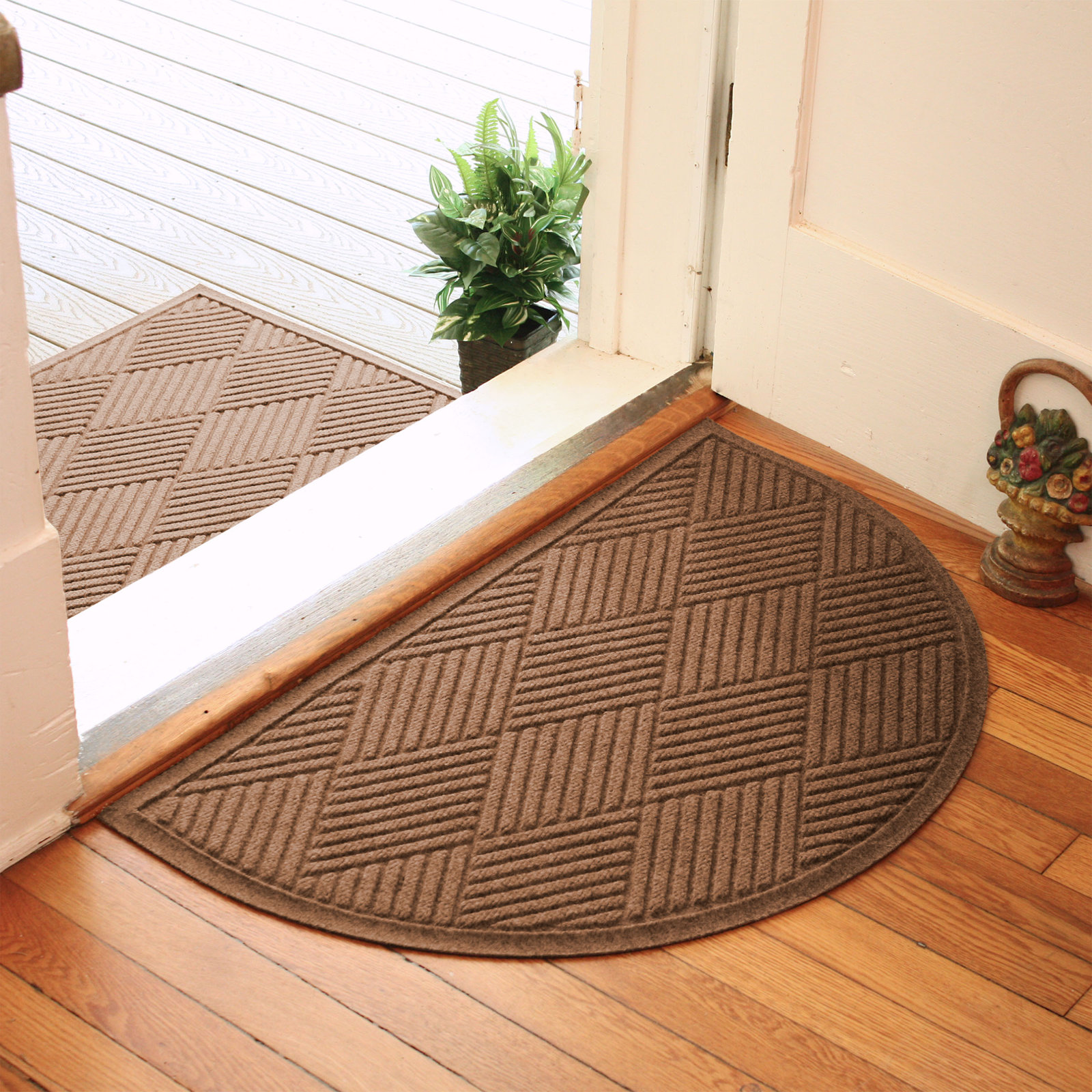 Waterhog Diamonds Indoor Outdoor Doormat, Dark Brown, Half Oval 24" x 39"
