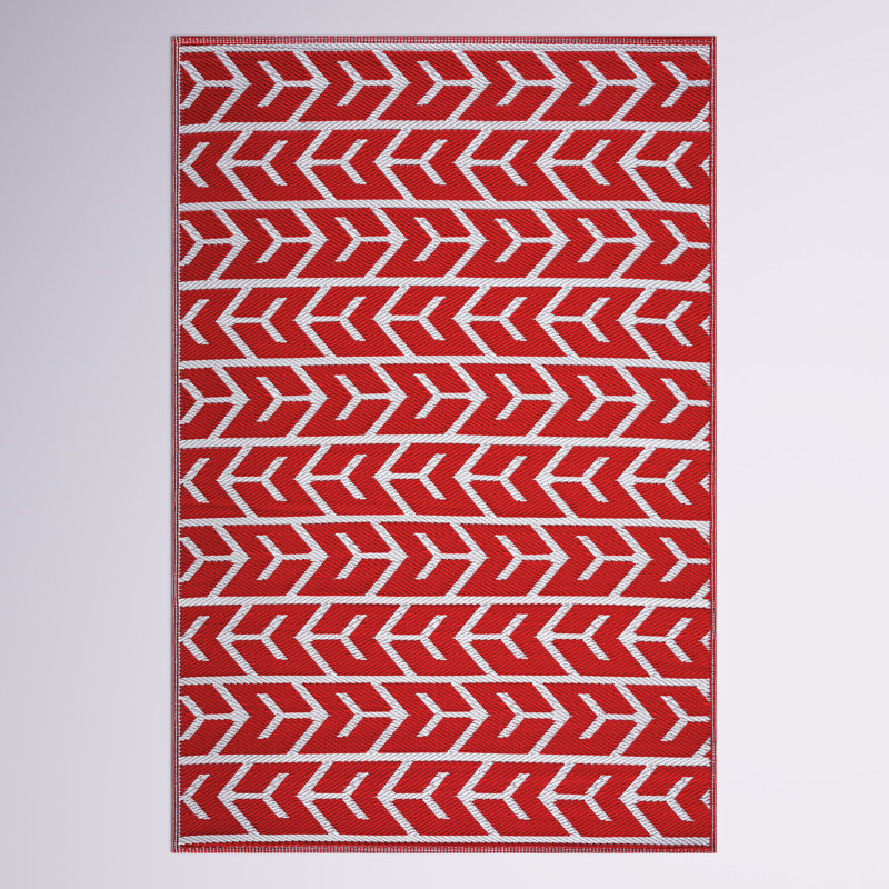 Tapis intérieur / extérieur à motif géométrique rouge / blanc Lyndell, Rectangle 4 pi x 6 pi