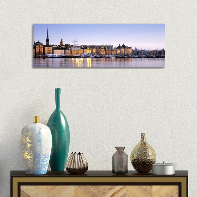 Waterfront, Skeppsbron, Old Town (Gamla Stan), Stockholm, Sweden - Wrapped Canvas Panoramic Print