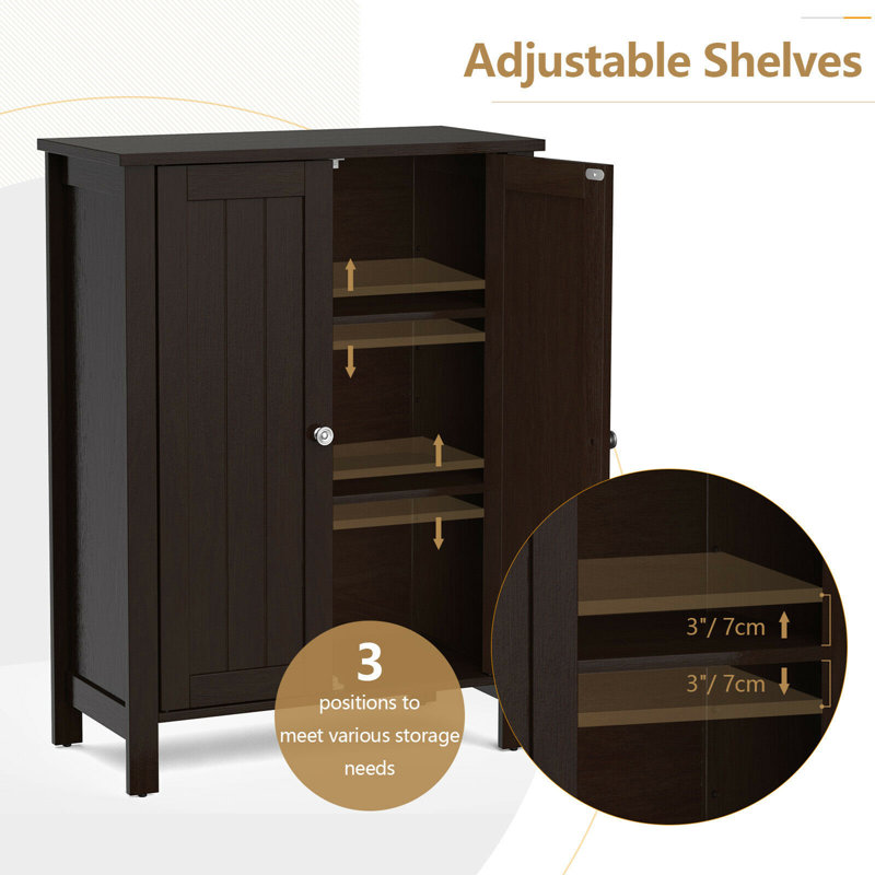 Rangement pour salle de bain à 2 portes avec tablette réglable, Brun