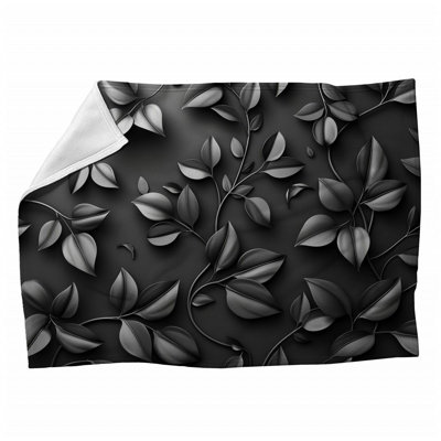 Monochrome Leaves Art Machine Printed Throw Blanket