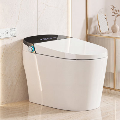 ADA Height Elongated Smart Toilet Bidet with Lady & Rear Wash, Tankless Design, Heated Seat, Foot Kick Auto Flush & Remote Control，1.21 GPF Powerful Dual Flush, No Water Pressure Limit
