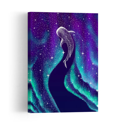 Northern Lights Whale Shark Colorful Peaceful Surreal Fish Shark Whale Landscape Nature Wall Art Print
