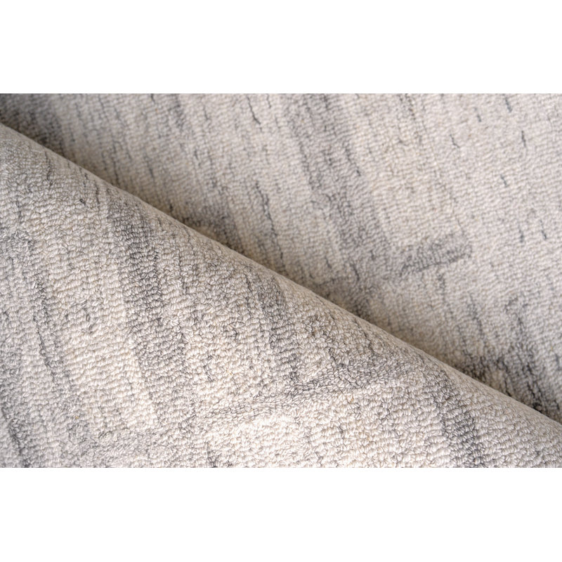 Ivory and Gray Hand-Tufted Wool 10' x 14' Geometric Rug