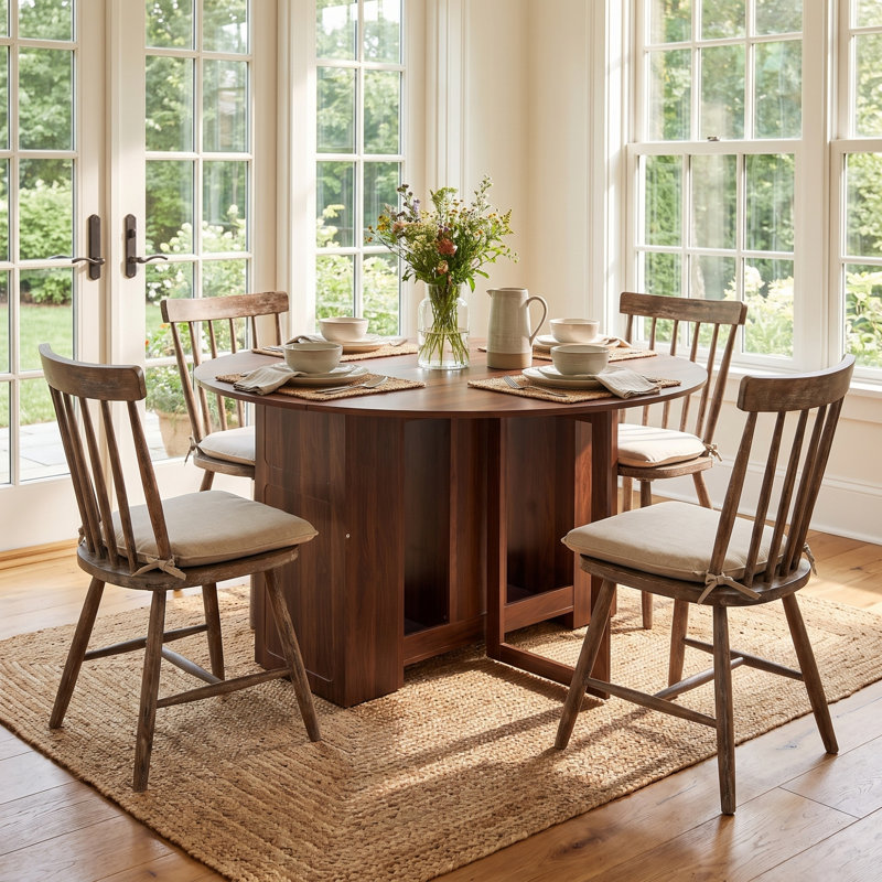 Table de salle à manger pliante extensible ronde de 140 cm (55 pouces) avec rallonges rabattables, table pliante multifonctionnelle moderne idéale pour les petits espaces et les appartements.