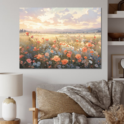 Corail, beige, prairie sauvage, art floral sur toile I