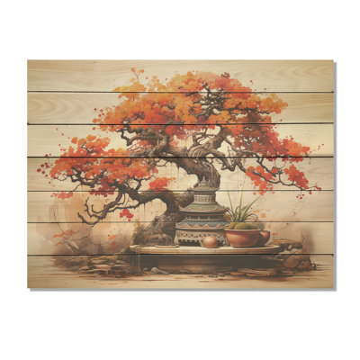 Autumnal Bonsai Charm I - Tree Bonsai On Wood Print