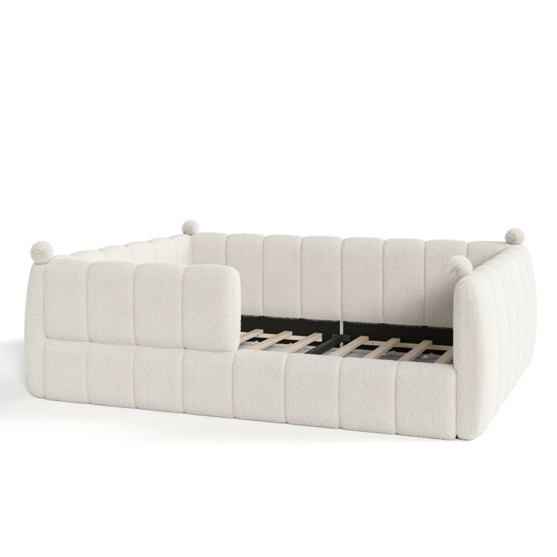 Grand lit au sol, lit tapissier Montessori avec rails de sécurité doux, base de lit à profil bas pour enfants, beige, Beige