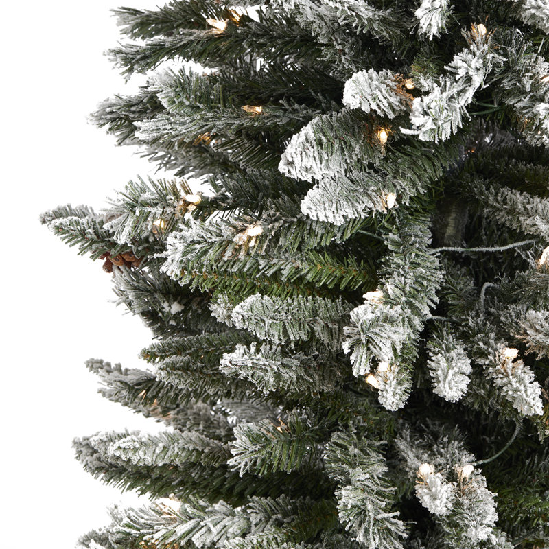 Home Heritage 9 Foot Lowell Flocked Pencil Pine Prelit Christmas Tree With Lights