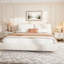 Très grand lit plateforme tapissier avec tête de lit amovible, tissu Boucle, blanc-1115663973