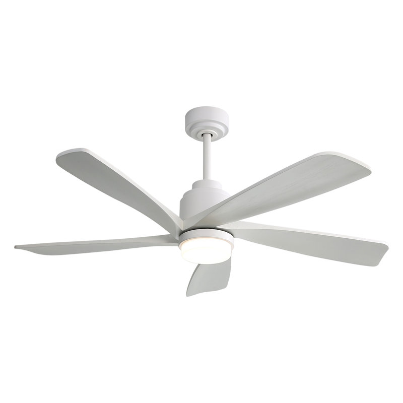 Ventilateur de plafond moderne 52 pouces avec lumière à DEL à intensité variable et 5 pales en bois massif avec télécommande et moteur à courant continu réversible
