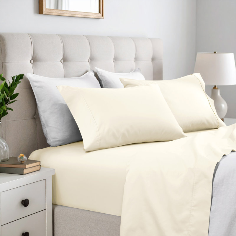 Superior 600 Thread Count Cotton Blend Sheet Set, Ivory, Queen