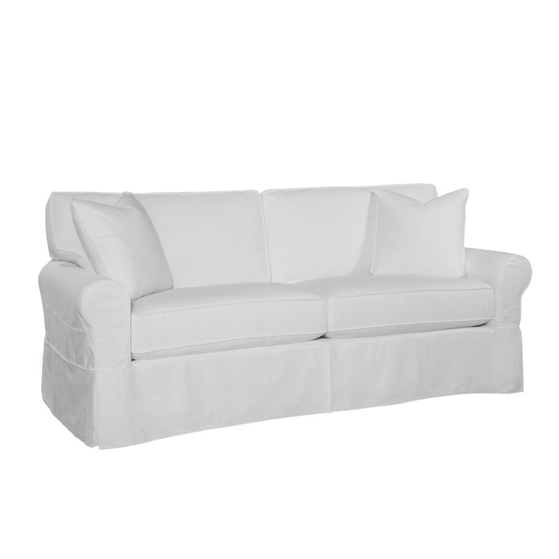 Bedford Slipcovered Sleeper Sofa, Gel Memory Foam Mattress, Pearl Stripe;0206-85