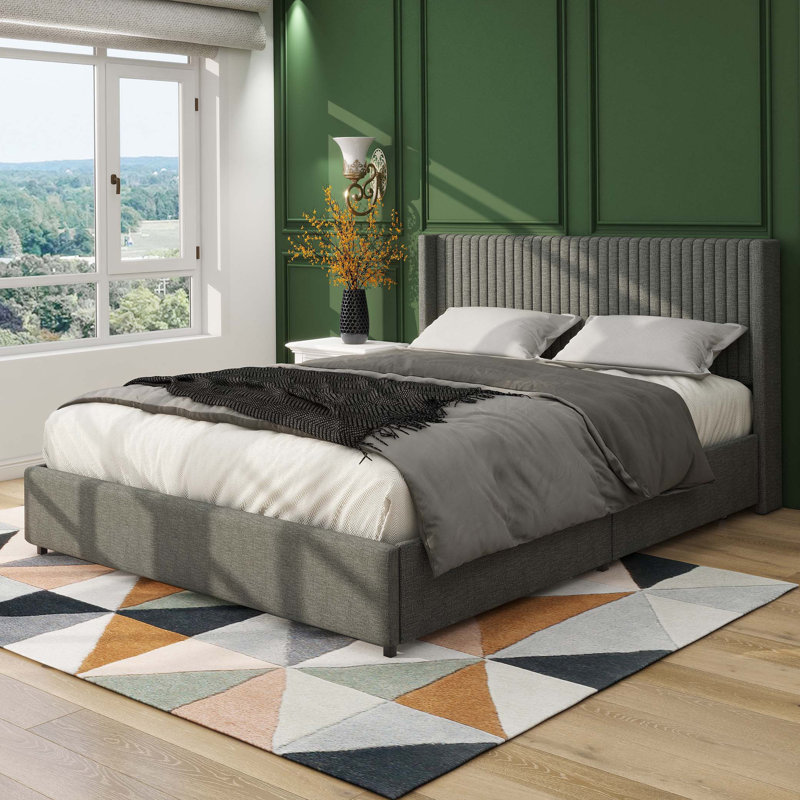 Upholstered Storage Bed, Full / Double, Gray