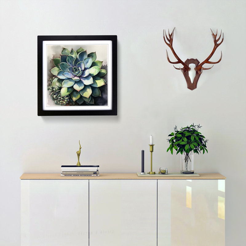 Succulent Watercolour No.2 - Framed Print, Black