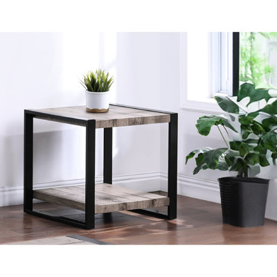 Table de bout rustique avec rangement gris pour le salon, décoration rectangulaire brune