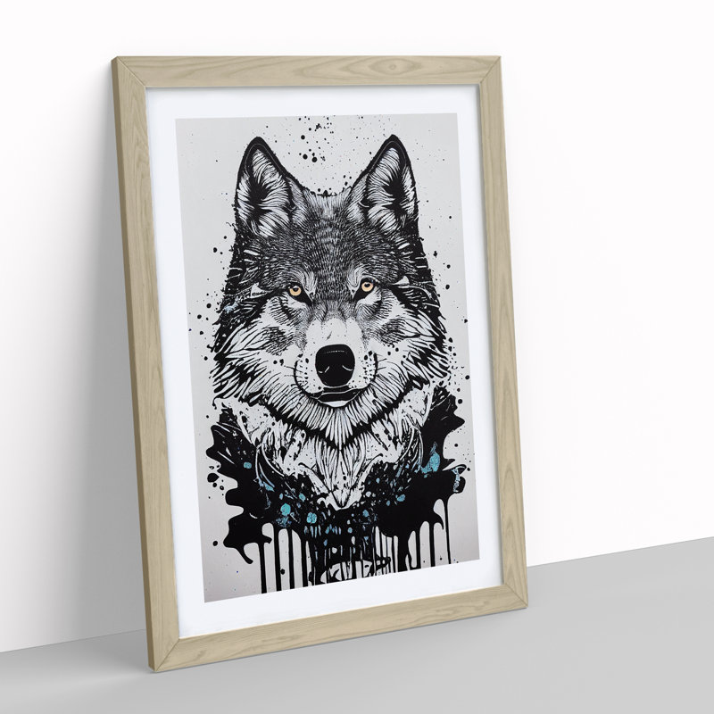 Wolf Graffiti No.3 - Wall Art, 66cm H x 48cm W, Oak Framed Paper, White