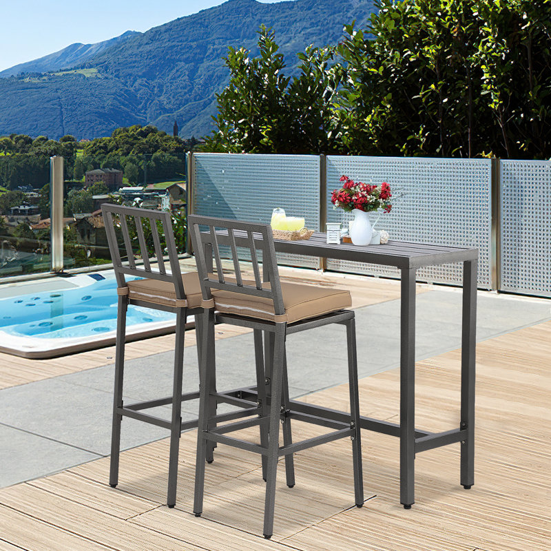 2 - Person Patio Dining Set with Rectangular Table , Cushions Included, Gray, 54.6" W x 36.97" H
