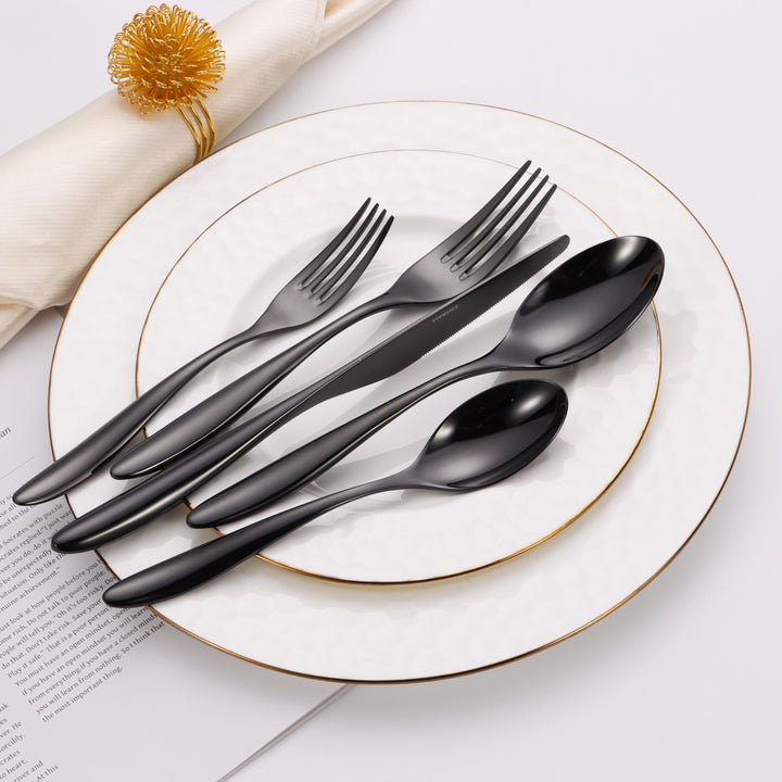 20 Pc Flatware Set Black with Wavy Handle