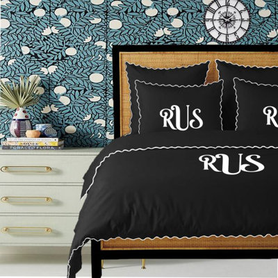 Monogram 400TC Cotton Small Scallop Embroidery Duvet Cover Set