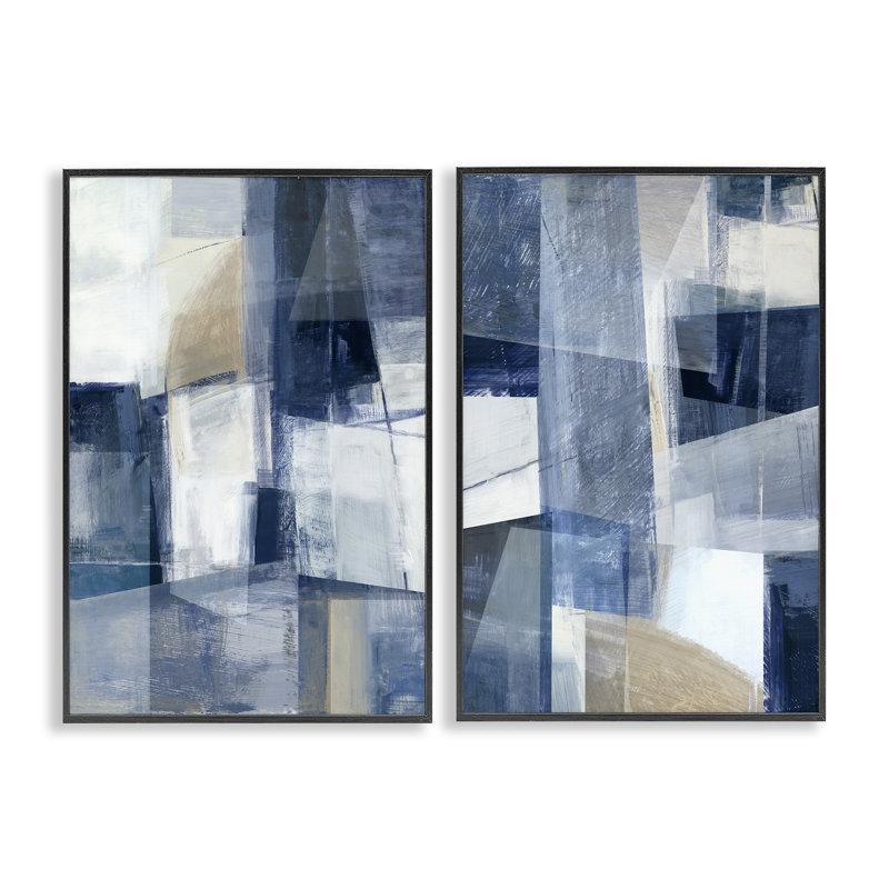  «Blue & Neutral Geometrics», ensemble de 2 estampes numériques par Hannah Dawson, H 18 po x l 12 po