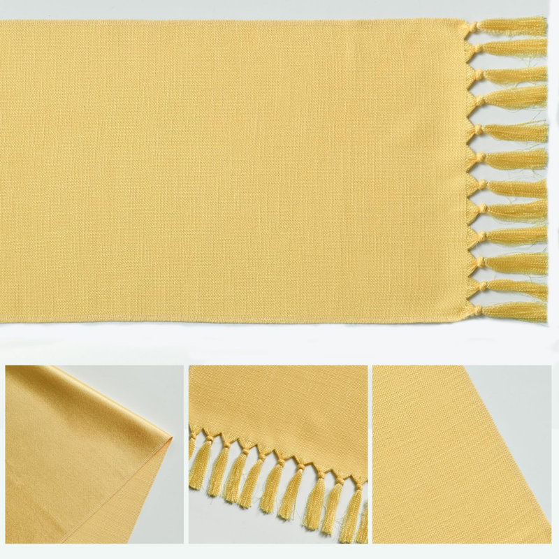 Yellow Boho Rural Rustic Farmhouse Tassel Table Runner, 33x143 cm Spring Kitchen Dining Table Decoration Wedding Holiday Party Decor