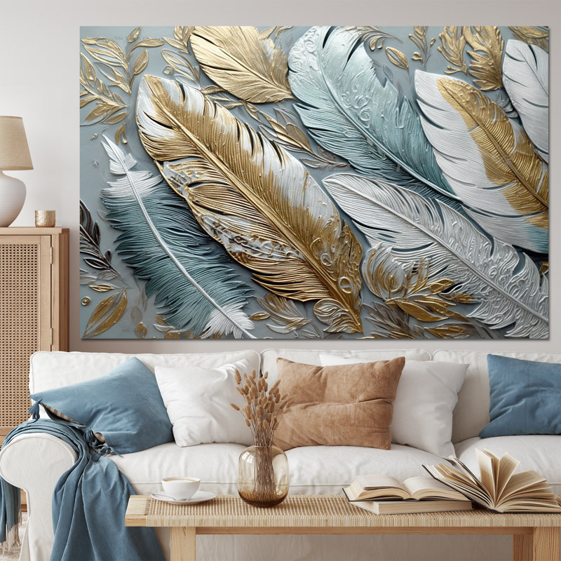Décoration murale plumes dorées dorées V - Plume glamour