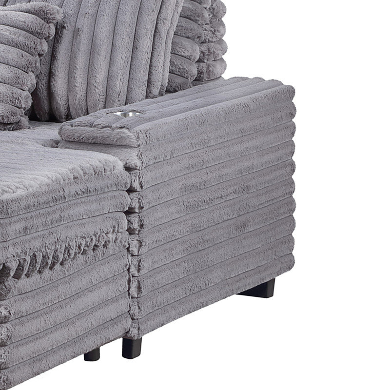 Chaise longue surdimensionnée avec porte-gobelet et port de charge USB, Gris