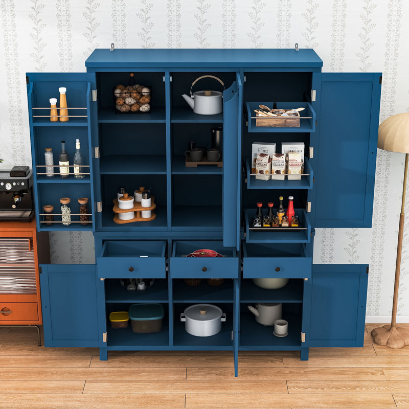 Armoire de cuisine polyvalente avec conception anti-basculement et rangement élégant, Bleu très foncé
