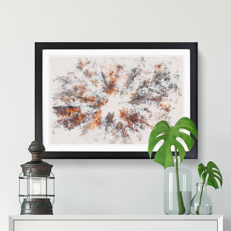 Autumn Forest Reaching Upward Watercolour - Single Picture Frame Print on MDF, Black Framed, 62cm H x 87cm W x 2cm D
