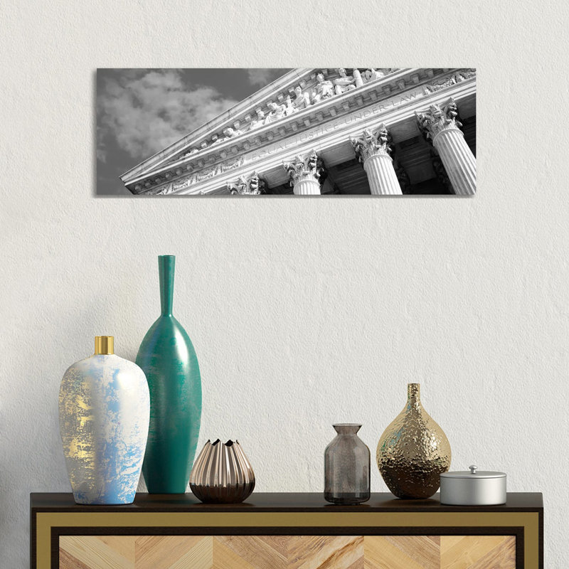 Columns Building Black & White - Wrapped Canvas Panoramic Print, 30.48 cm H x 91.44 cm W x 1.91 cm D