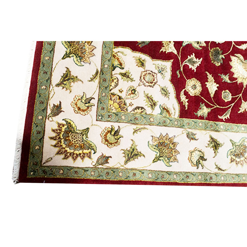 Tapis rouge et ivoire noué à la main de haute qualité