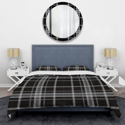 Tartan à carreaux noir et blanc - Ensemble de housse de couette abstrait - Microfibre de polyester