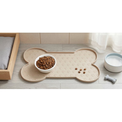 Thicker Anti-Slip Silicone Dog Bowl Mat, Waterproof Cat Feeder Pad with Raised Edge, Pet Feeding Tray for Small/Medium Dogs & Cats