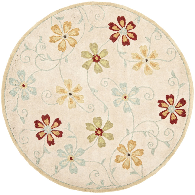 Tapis en laine crocheté à la main à motif floral Elias, Rond 6 pi