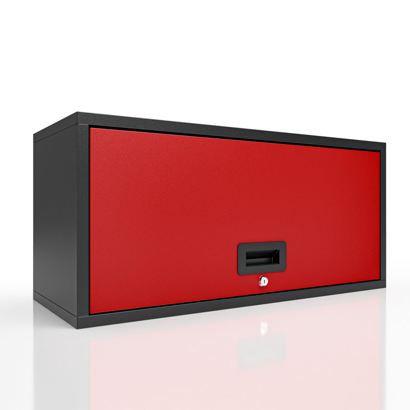 Heavy Duty Wall Storage Cabinet with Sliding Up-Flip Door Floating Tool Cabinet for Kitchen, Basement, Warehouse, Red/Black