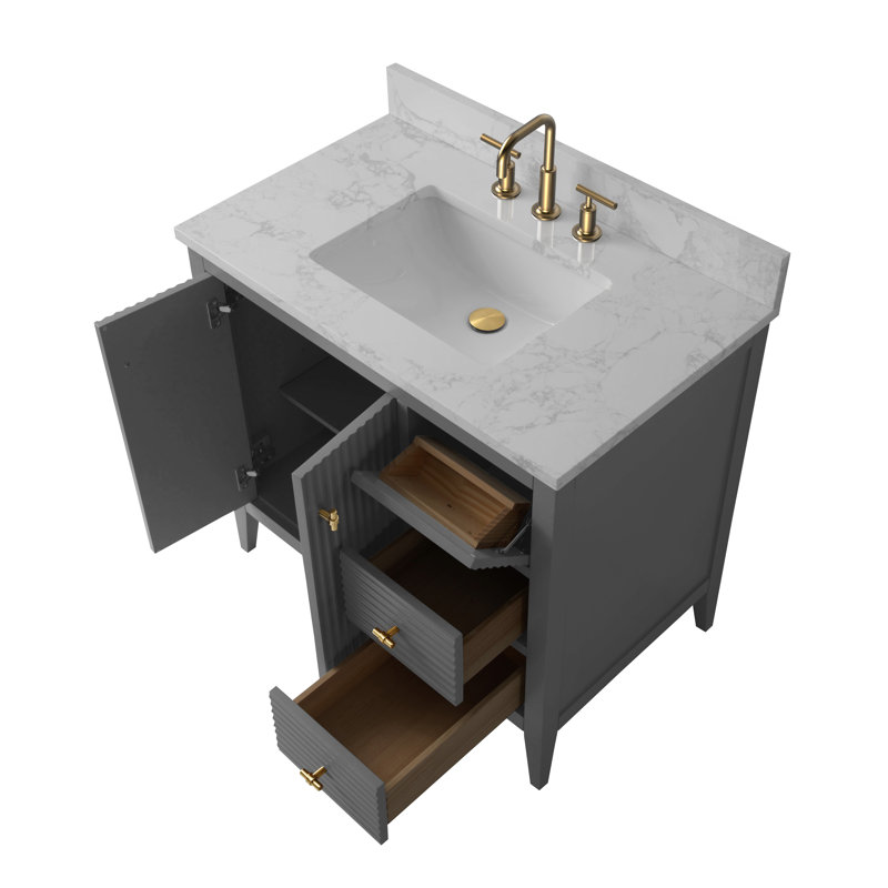Laval 36" Single Sink Freestanding Bathroom Vanity with Engineered Marble Top, Golden Brushed, Linear Cashmere Gray
