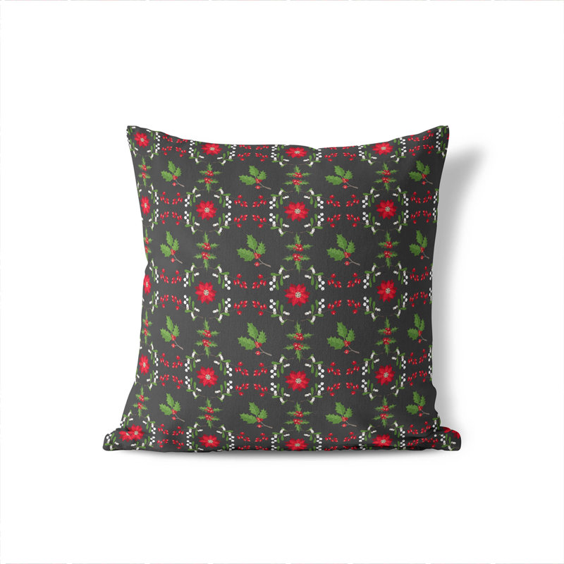 Coussin Botanical Poinsettia, Gris anthracite, Carré 20 po