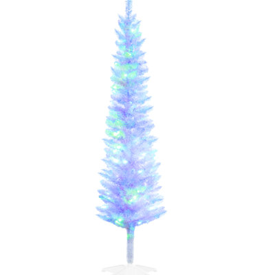 5ft Tall Tree With Lights, 250 Colorful Branches, 150 , White, Flameproof, Effortless Assembly Christmas Tree, White Plastic,