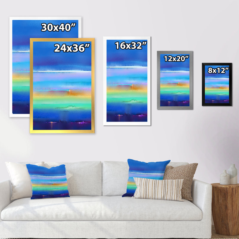 Impression sur les vagues de l'océan moderne - peinture, Cadre photo noir, H 20 po x l 12 po x P 1 po