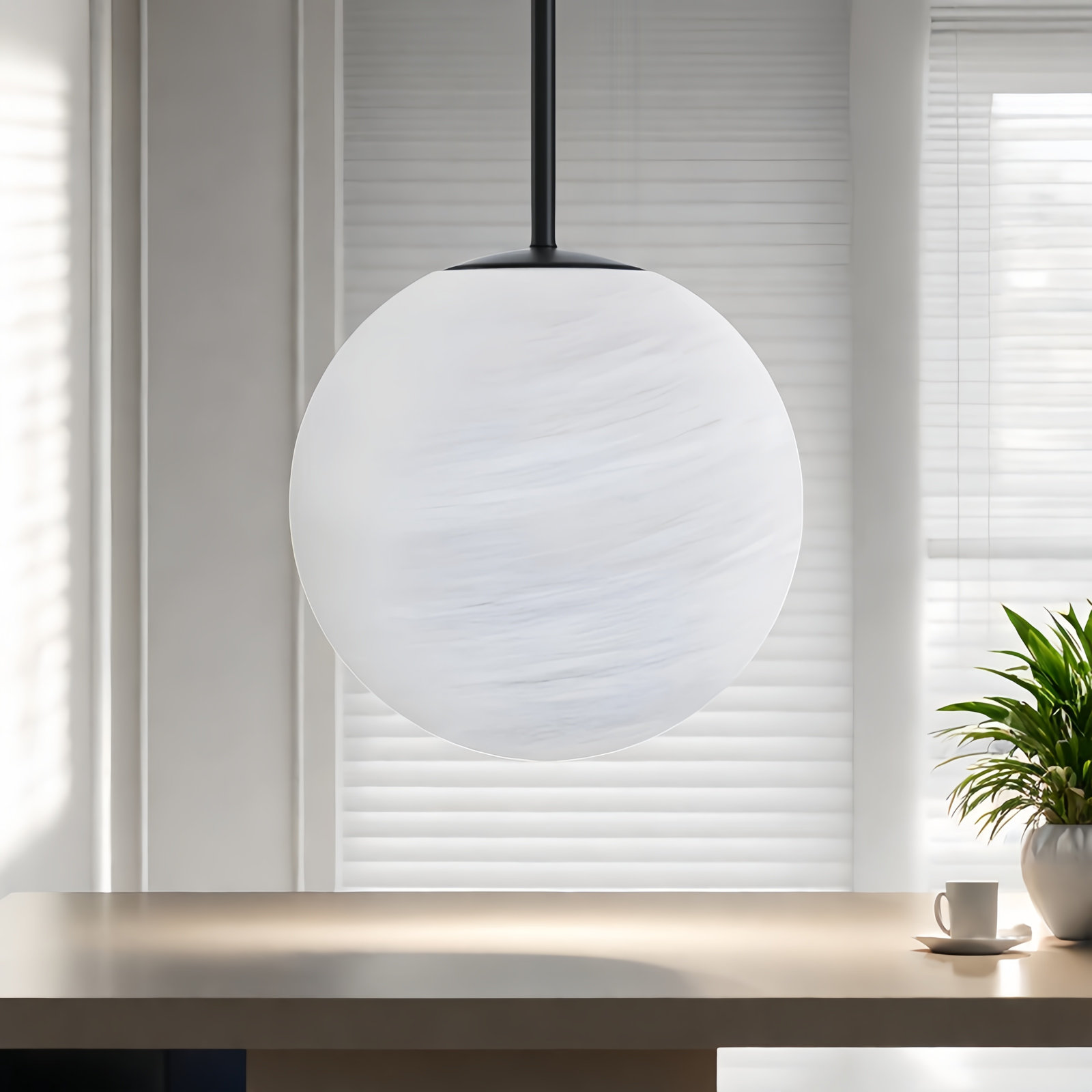 Lio Dimmable Glass Single Light Pendant, Matte Black