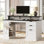 Bureau de direction 55 pouces avec 2 tiroirs et classeur, bureau d'ordinateur avec tablettes de rangement à 3 niveaux, bureau à domicile avec station de charge, panneau perforé et tablette pour moniteur