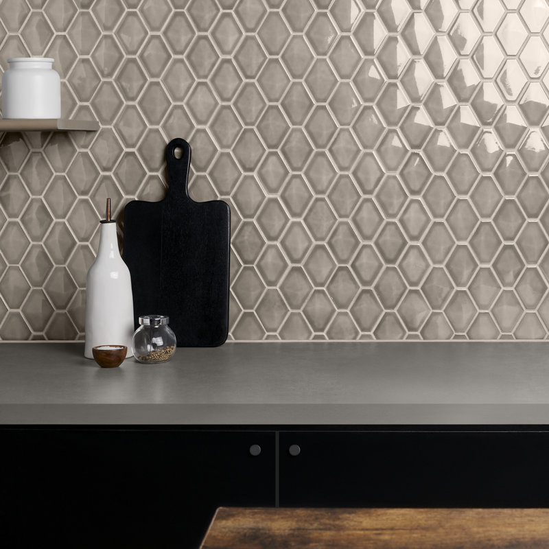 Overlay Diamond 10.39 In. X 12.55 In. Glossy Ceramic Mosaic Wall Tile (9.9 Sq. Ft. / Case), Warm Gray