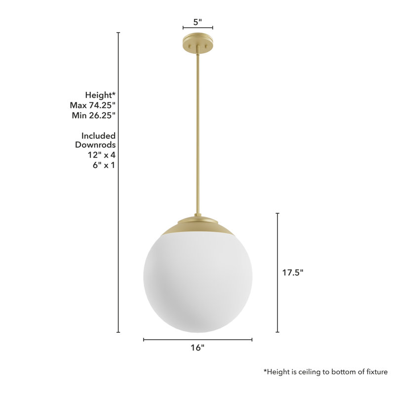 Hepburn 16" Modern Brass Globe Pendant with White-Cased Glass