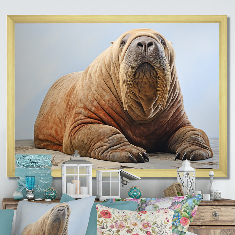 Habitation de morse paresseux sur toile, Cadre doré simple, H 30 po x l 40 po x P 1,5 po