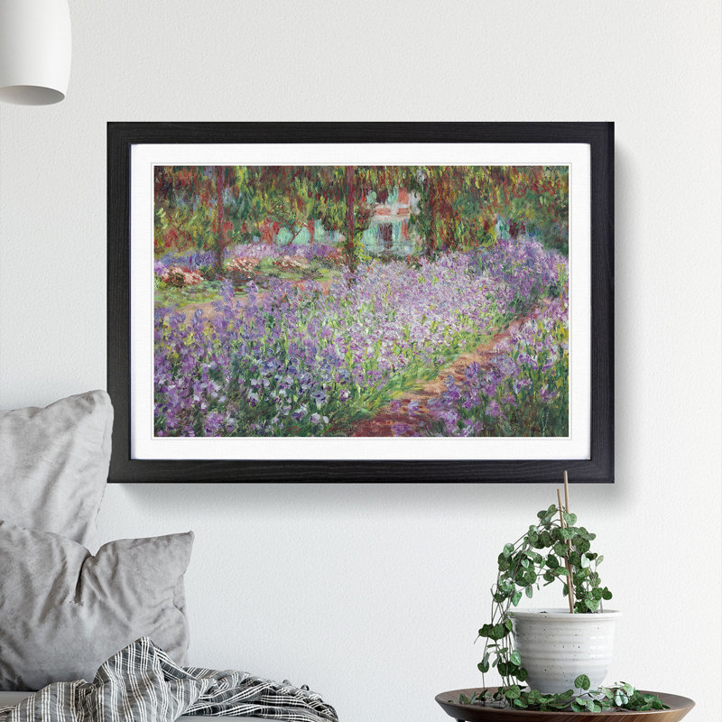 Irises in Monets Garden by Claude Monet - Picture Frame Painting, 36cm H x 48cm W x 2cm D, Black