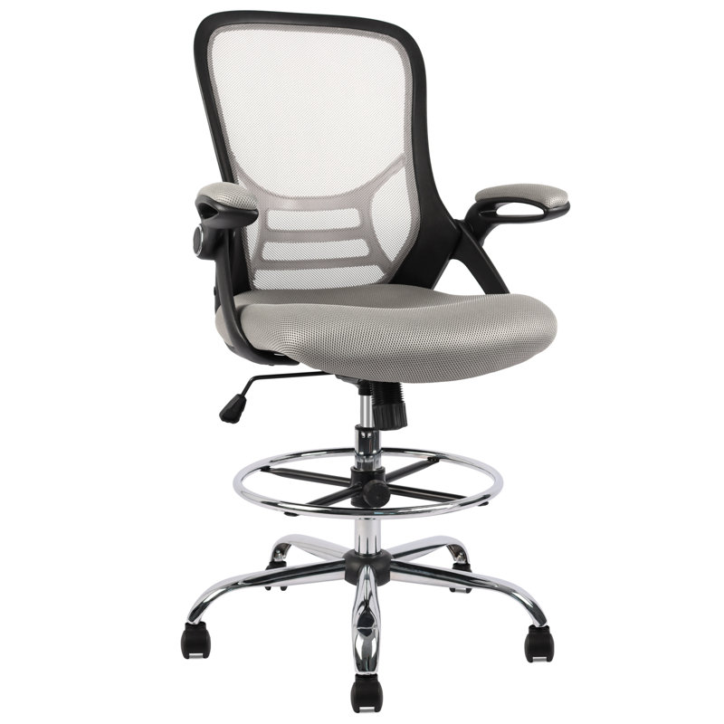 Chaise de bureau ergonomique en filet avec hauteur réglable et repose-pieds pour le bureau personnel, Gris, Noir