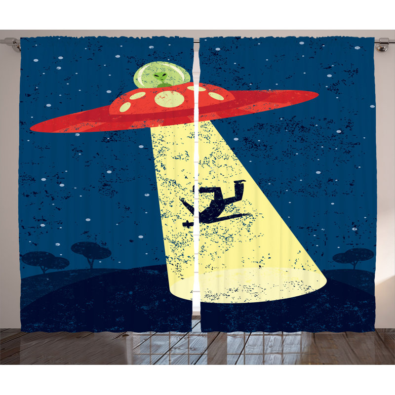 Human Science Fiction Décor Graphic Print Semi-Sheer Rod Pocket Curtain Panels, 54" W x 84" L