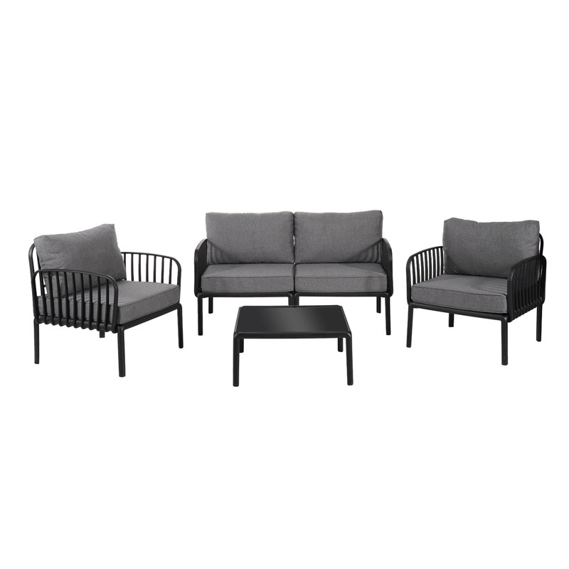 5 Piece Patio Conversation Sets, Dark Gray, Black