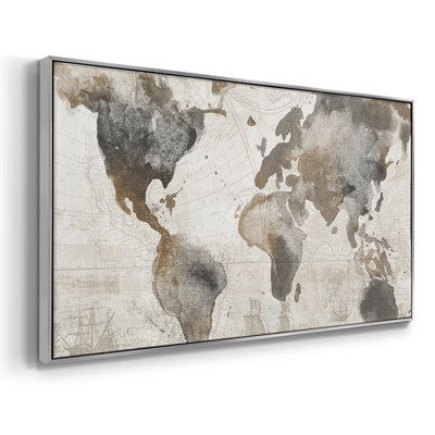 Carte antique - Toile tendue avec châssis encadré - Prêt à accrocher